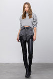 HIGH RISE LEATHER COMBO DENIM PANTS