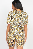 Leopard Print Loose Fit Top&Biker Shorts Set