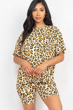 Leopard Print Loose Fit Top&Biker Shorts Set