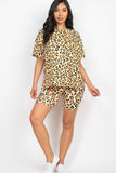 Leopard Print Loose Fit Top&Biker Shorts Set