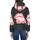 Black and Red Women's Padded Hooded Jacket (Model H46)