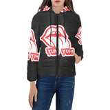 Black and Red Women's Padded Hooded Jacket (Model H46)
