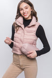 High Neck Zip Up Puffer Vest with Storage Pouch