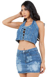 FASHION DENIM TWO PIECE SKIRT SET