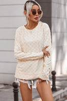 Women Beige Solid Textured Thumbhole Sleeve Top