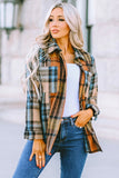 Women Plaid Block Buttoned Shirt with Pockets