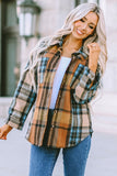 Women Plaid Block Buttoned Shirt with Pockets