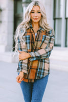 Women Plaid Block Buttoned Shirt with Pockets