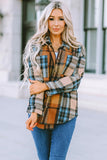 Women Plaid Block Buttoned Shirt with Pockets