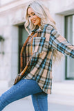 Women Plaid Block Buttoned Shirt with Pockets