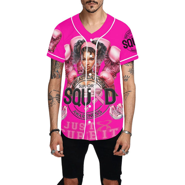 Breast Cancer Support Squad All Over Print Baseball Jersey for Men (Model T50)
