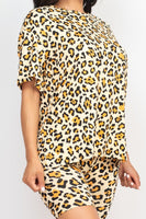 Leopard Print Loose Fit Top&Biker Shorts Set